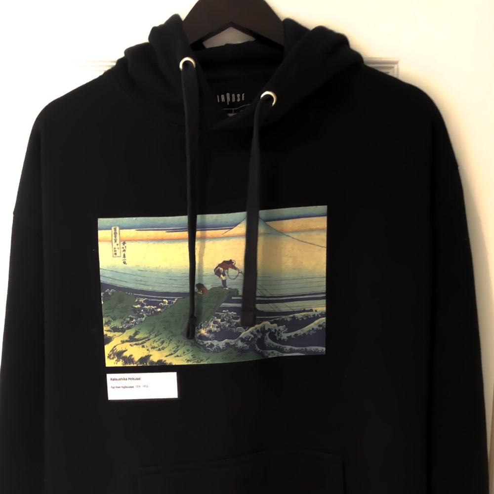 “Fuji from Kajikazawa” black graphic print hoodie